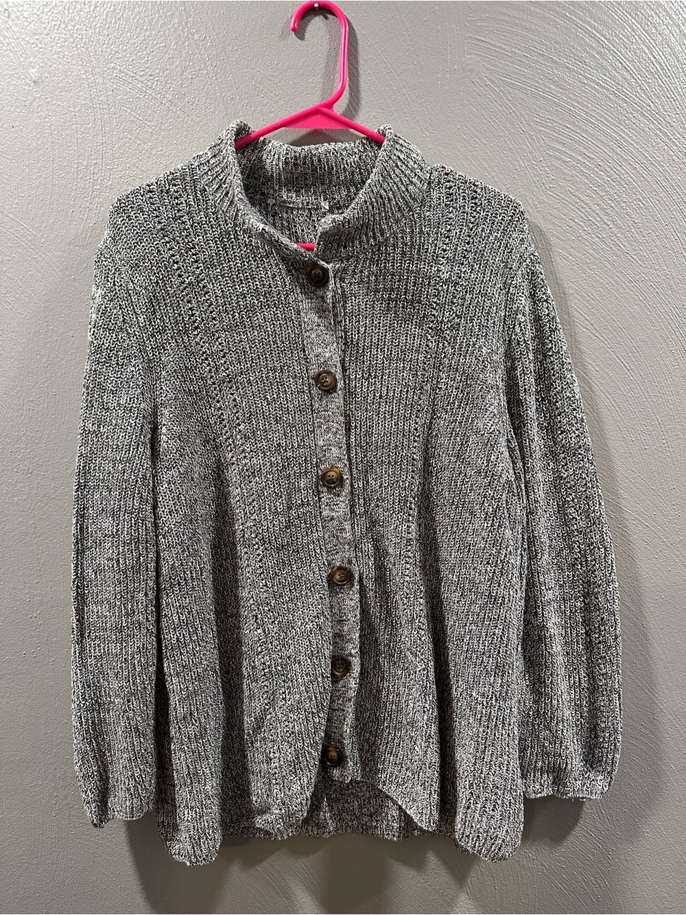 Coldwater Creek Gray Cotton Marled Button-Front Knit Cardigan